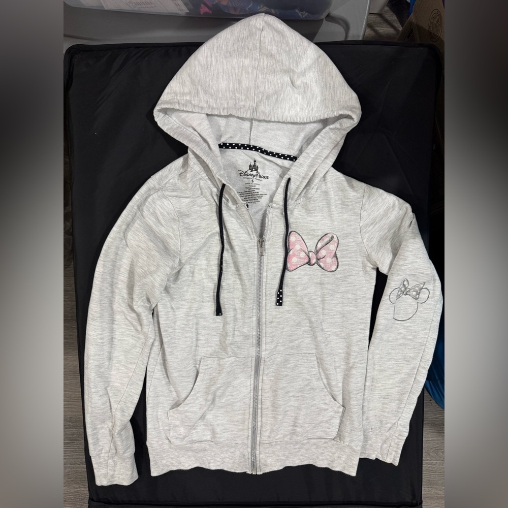 Disney Parks Minnie Mouse Gray Zip Up Hoodie Sweatshirt Jacket